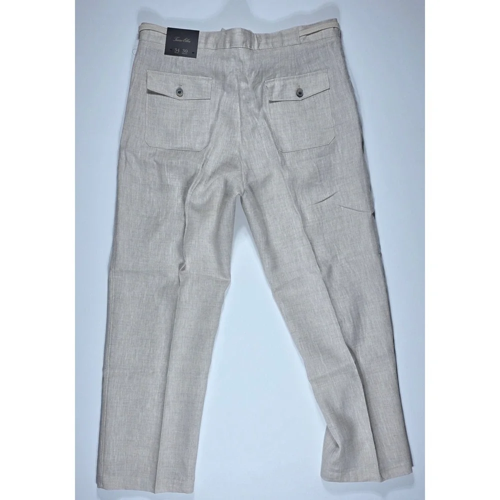 Tasso Elba Island Mens 34x30 Natural Linen Drawstring Straight Leg Pants NEW